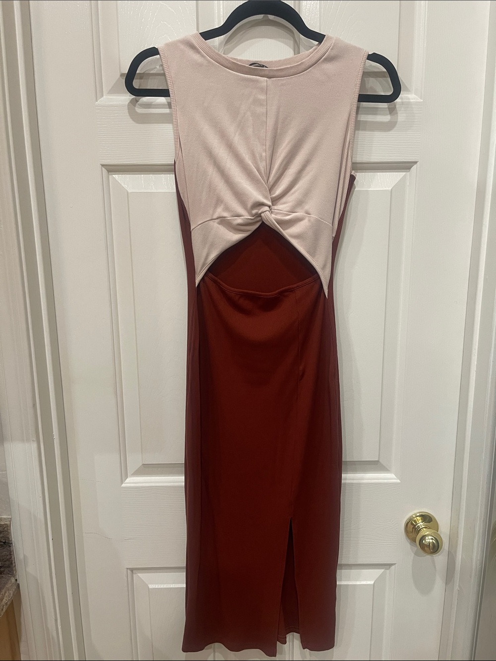 OTEN Cream & Brown front twist Body Con Dress S:M - Picture 4 of 7